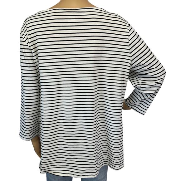 2/$15 Ruby Rd. Striped Poinsettia Top Boat Neck Holiday Christmas Size M - Picture 6 of 9